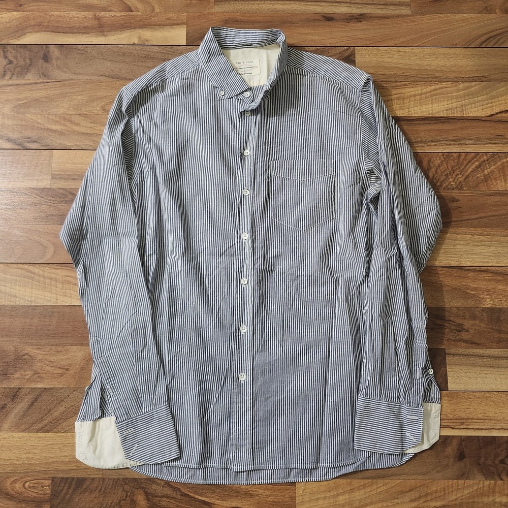Rag & Bone Shirt Mens Large Blue Striped Long Sleeve Button Up Tailored Workwear - Picture 2 of 12